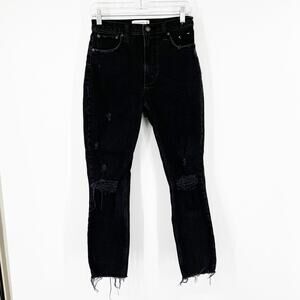 Abercrombie & Fitch The Skinny High Rise Jeans Black Distressed Raw Hem